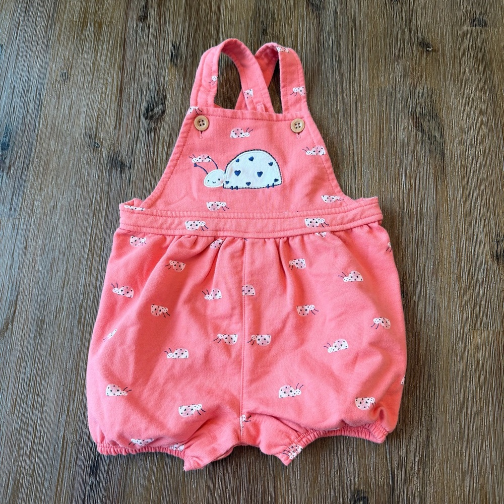 3/24$ Pekkle baby shortalls short overalls with ladybug pattern size 9 months